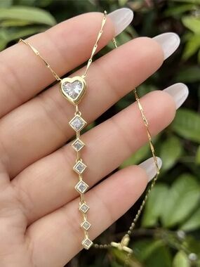 Fashion Jewelry Gold Heart and Clear Stone Drop Necklace